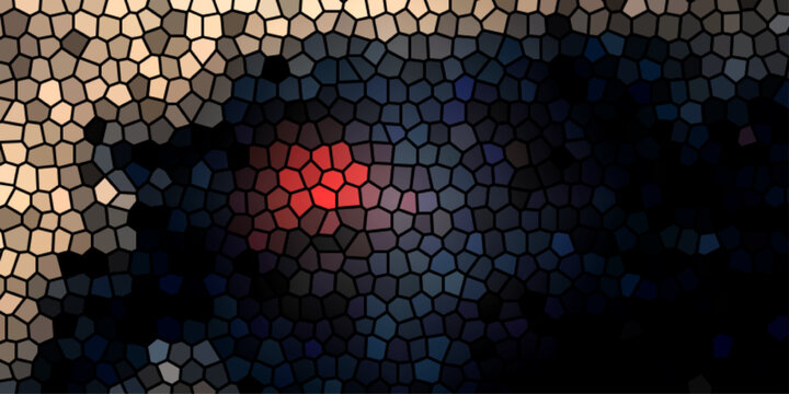 Colorful geometric mosaic pattern with bright digital binary code texture backdrop
