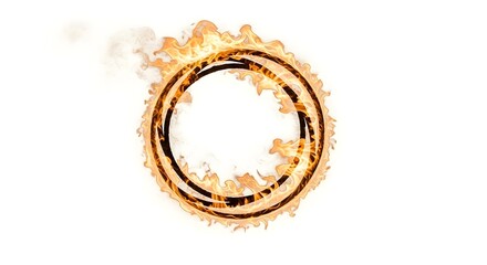 A digitally rendered image of three concentric rings surrounded by a fiery orange and yellow aura