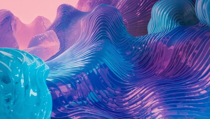 Formas fluidas y ondulantes en un paisaje surrealista de colores vibrantes al atardecer