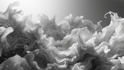 Olas en blanco y negro creando un paisaje abstracto que evoca el movimiento y la fluidez del agua