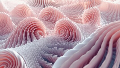 Formas ondulantes y suaves en un paisaje texturizado que evoca delicadeza y calma bajo una luz sutil