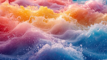 Encuentro m&aacute;gico en el mar con olas de colores suaves iluminadas por la luz del sol al amanecer en una playa tranquila