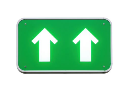 Isolated green traffic sign showing two arrows pointing upwards for straight ahead direction