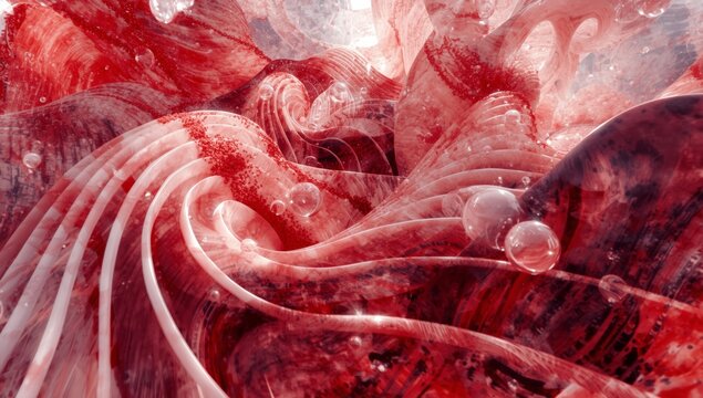 Exploración de formas fluidas en tonos rojos y blancos que evocan movimiento y profundidad en un entorno imaginario