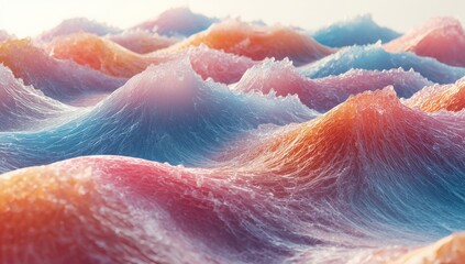 Olas vibrantes en un mar de colores pastel reflejan la calma de un amanecer sereno en la costa