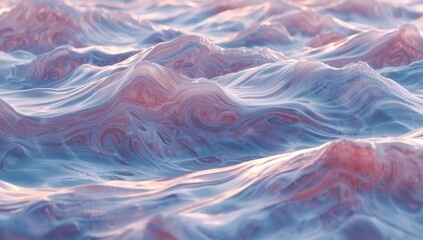 Las suaves olas del mar brillando al amanecer reflejan colores pastel y crean un ambiente de paz y serenidad en la costa