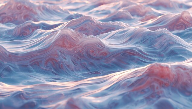 Las suaves olas del mar brillando al amanecer reflejan colores pastel y crean un ambiente de paz y serenidad en la costa