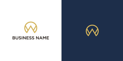 Gold circular W monogram logo with minimalist geometric design for elegant business branding