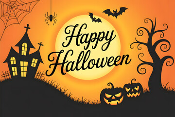 Happy Halloween Spooky Nighttime Scene Horizontal Background