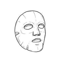 Facial cosmetic mask, hand-drawn sketch, skincare product, black and white vector illustration on transparent background    