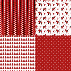 Set Christmas seamless pattern. Ornament horses and snowflakes and christmas tree