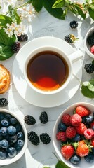 Delicious summer berry tea arrangement cozy kitchen table food photography bright natural light aesthetic experience