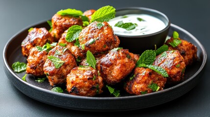 Savory spiced meatballs kitchen food photography dark background close-up culinary delight
