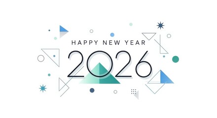 Happy new year 2026 greeting card isolated on white background with geometric shapes