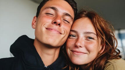 Young couple posing for a selfie.