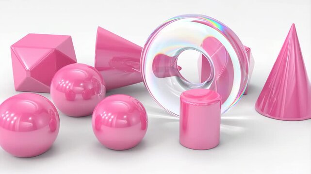Pink abstract geometric shapes and glass torus