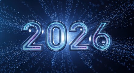Futuristic 2026 new year with glowing blue numbers on dark background