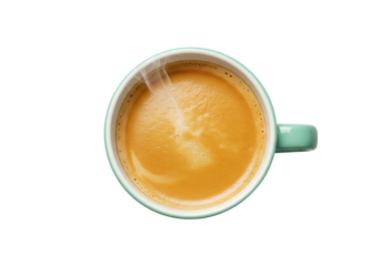 Isolated Top-view of steaming cup of coffee, espresso, aromatic warm beverage drink