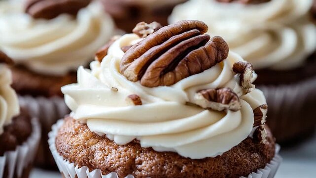 Close-up of cupcake with pecans