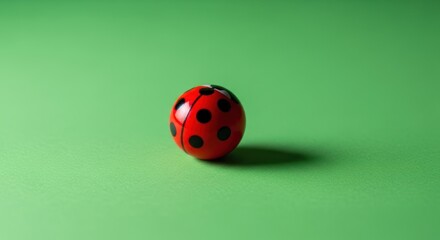 Solitary Ladybug Sphere on Vibrant Green Backdrop, Minimalist Composition