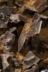 Chocolate pieces and crumbs background
