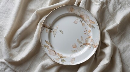 Ceramic Plates with Watercolor Floral Design on Soft Fabric (AI-generated)