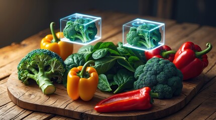 Fresh Vegetables with Holographic Displays over Digital Network (AI-generated)