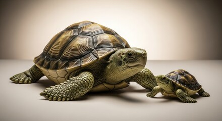 Obraz premium Tortoise Family Portrait: Mother and Baby with Detailed Shells and Textured Skin