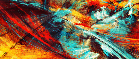 Modern bright artistic futuristic pattern. Abstract painting warm color texture. Dynamic colorful background. Fractal artwork for creative graphic design.