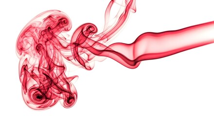 A delicate dance of crimson smoke gracefully swirling against a pristine white backdrop scene silhouette