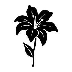 Vector art of black silhouette of a lily flower with a stem and a leaf