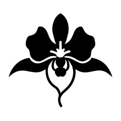 Vector art of black silhouette of an orchid flower with three prominent petals and a detailed central structure