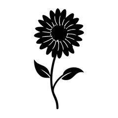 Vector art of black silhouette of a sunflower with two leaves