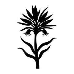 Vector art of black silhouette of a stylized plant with spiky leaves and buds