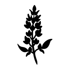 Vector art of black silhouette of a lupine flower with leaves