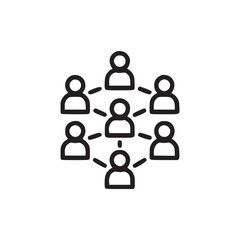 A network of seven people connected by lines in a circular formation on a white background vector icon