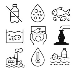 World Water Day line icons about clean water, pollution and marine protection, isolated vector pack