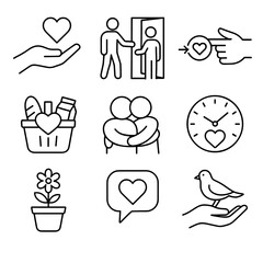 Giving Tuesday charity and volunteering line icons, donation and community support