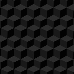 Minimalist seamless pattern with isometric cubes colored in shades of black with silver detail. Elegant abstract black vector pattern.