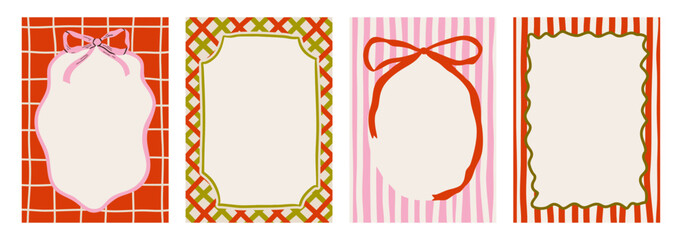 Naklejka na ściany i meble Elegant hand drawn frame set with vintage swirls, ribbons, and bows. Whimsical doodle borders for wedding invitations, greeting cards, or christmas festive designs Naklejka na ściany i meble Elegant hand drawn frame set with vintage swirls, ribbons, and bows. Whimsical doodle borders for wedding invitations, greeting cards, or christmas festive designs
