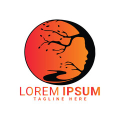 25.eps gril face sunset vector logo design 