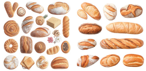 Artisan Bread Assortment: A diverse selection of freshly baked artisan breads, showcasing various shapes, sizes, and textures. Capturing the essence of artisanal baking