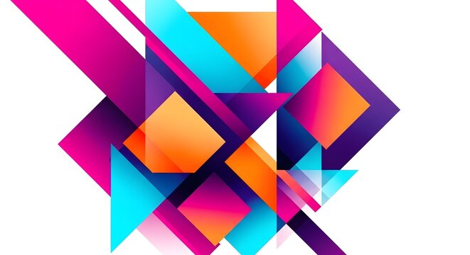 Abstract geometric composition featuring overlapping squares triangles and diagonal lines on white background - Powered by Adobe
