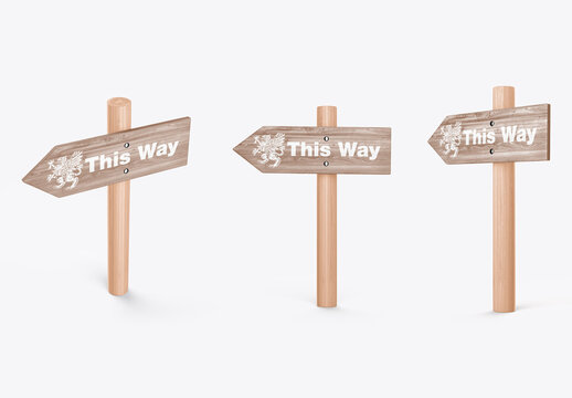 Wooden Direction Sign Mockup