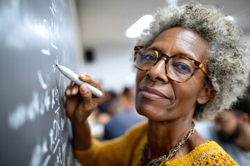 Teaching math concepts in a classroom setting during a lively session with engaged adult learners