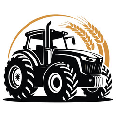 Tractor & Wheat Icon Vector – Agriculture Silhouette for Farming, Machinery & Rural Design