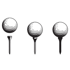 Golf Ball on Tee Icon Set Vector – Sports Silhouette for Game, Swing & Outdoor Design