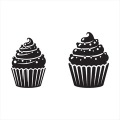 Monochrome swirled icing cupcake icon design