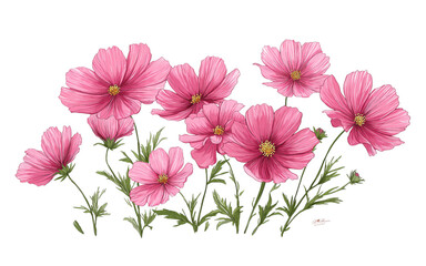 Pink Cosmos Flowers isolated on a transparent background