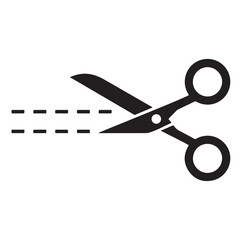 Scissors Cutting Line Icon Vector – Coupon Trim Symbol for Craft, Print & Promo Design